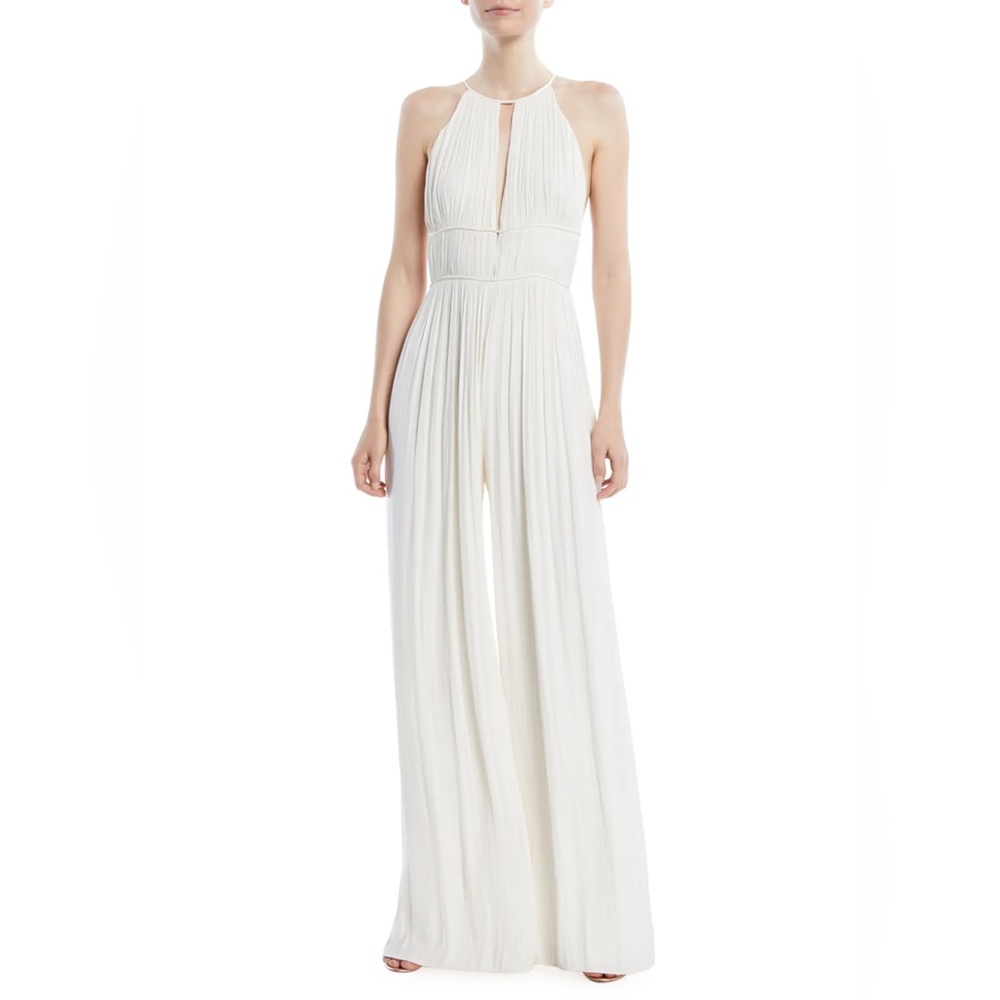 NEW fit S/M Halston Heritage cream pleated wide leg jumpsuit loose fit S/M